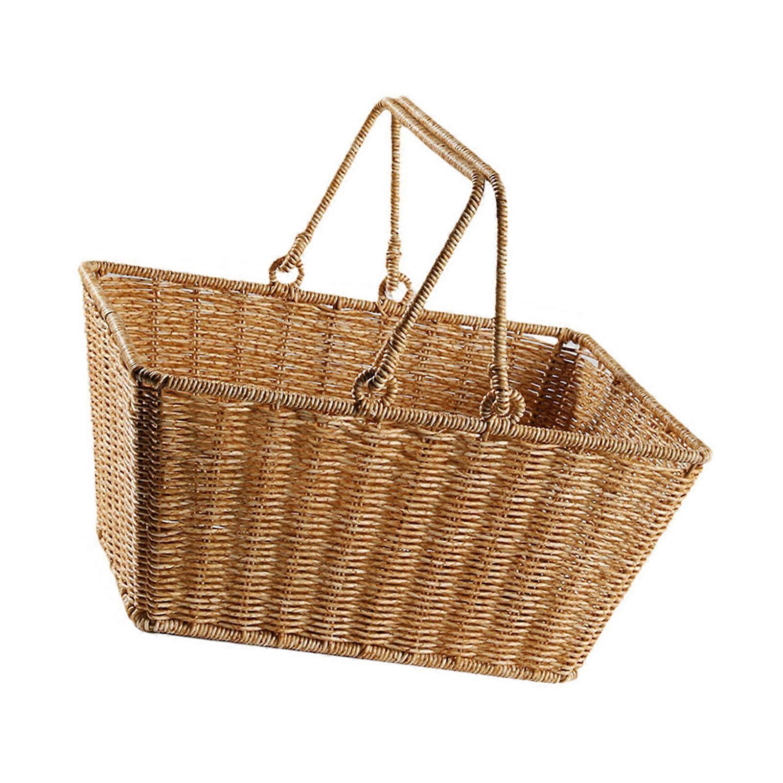 Picnic Storage Basket Multifunctional Handheld Lightweight with Foldable Handle