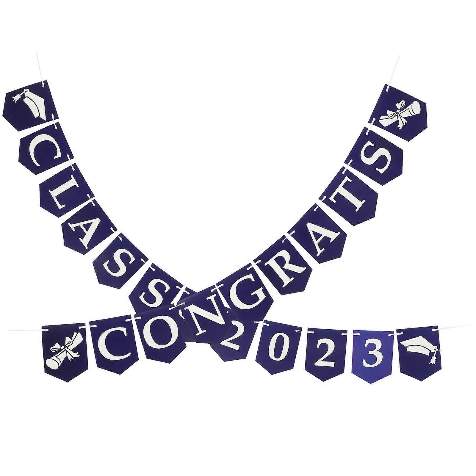 Graduation Banner Class of 2023 Banner for Decoration 3Sets Blue Paper