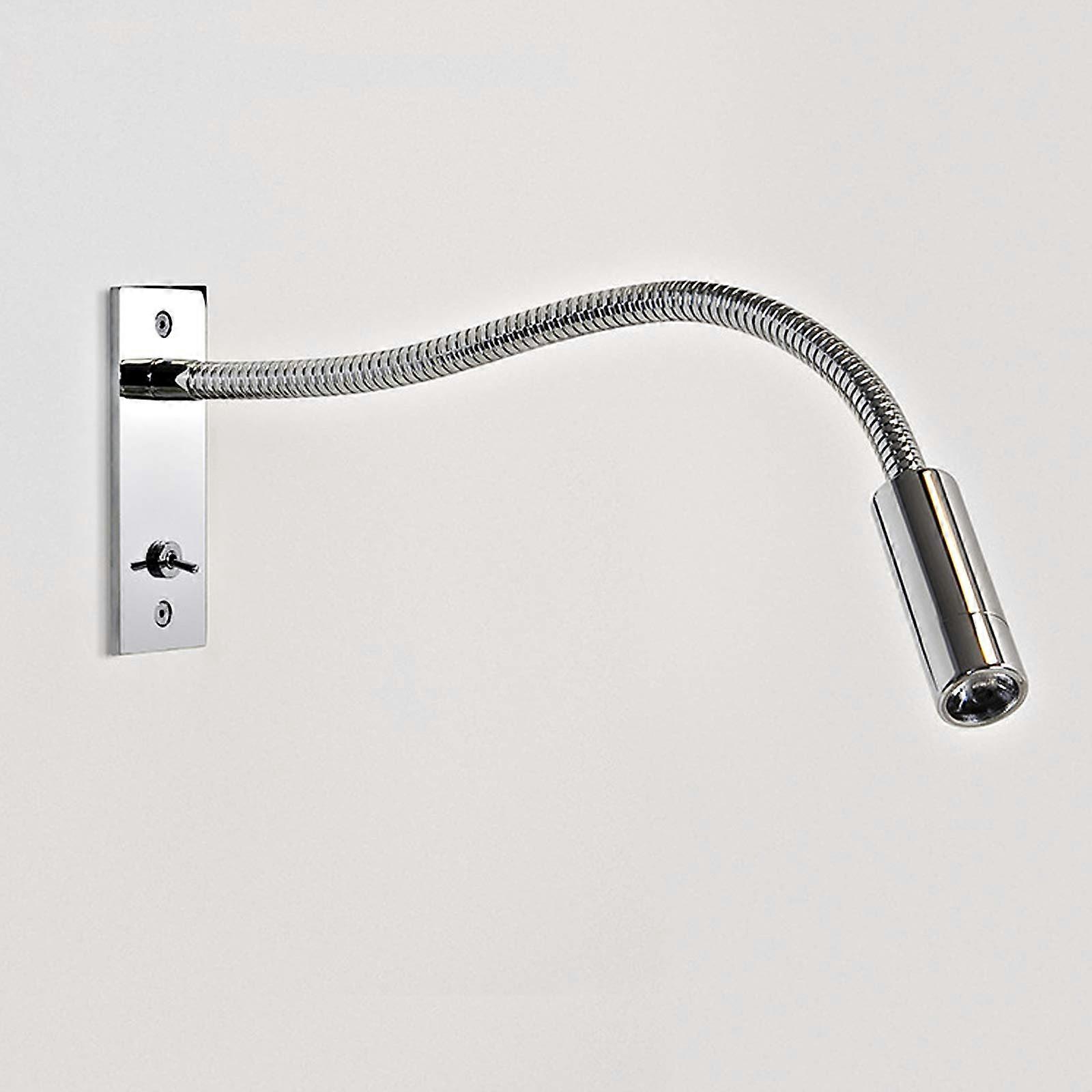 Flexible Gooseneck Wall Mounted Reading Light 360 Degree Swivel Single Spot Spotlight Chrome Finish Bedroom Silver Color