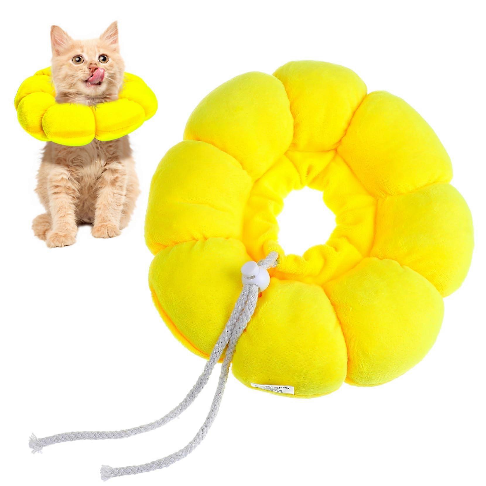 Soft Cat Cone Collar Sunflower Recovery Cone AntiLick Medical Collar Kittens Size M Breathable Design