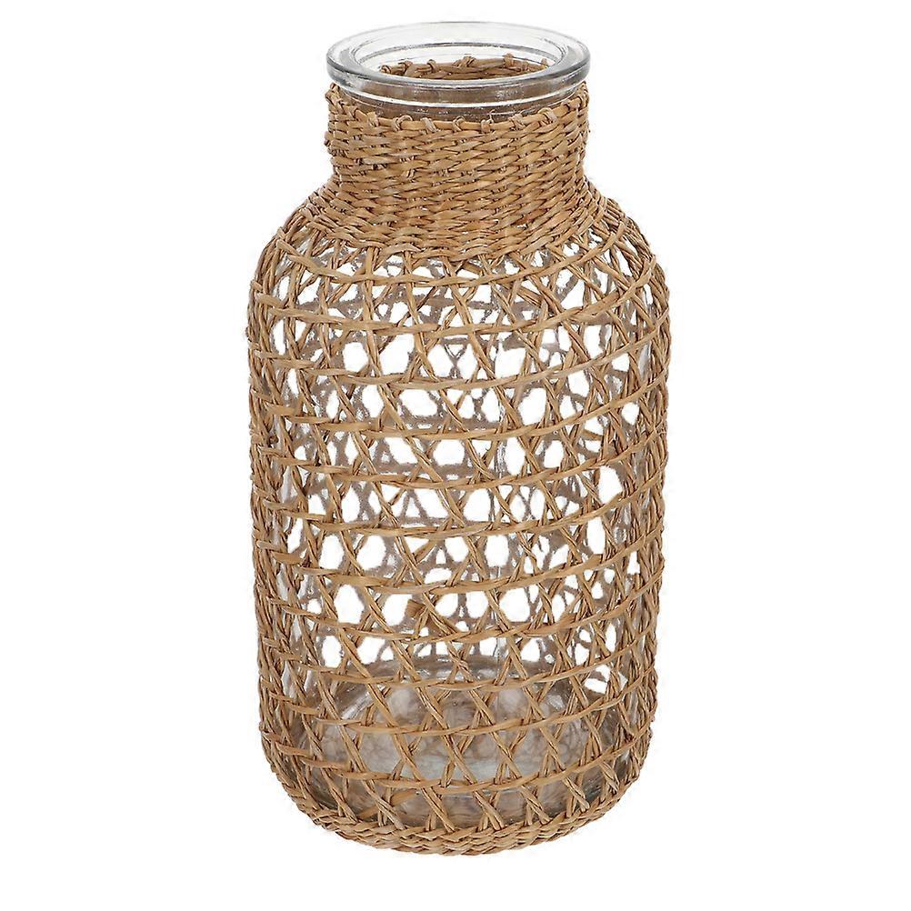 Rustic Woven Glass Vase for Dried Flower Holding with 2Pcs Set