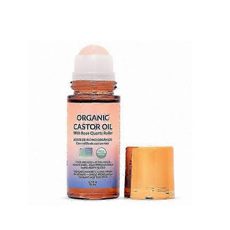 Bio Golden Rizinusöl Roll-On, Bio Rizinusöl mit Rosenquarzroller, 100% Reine Nativ Extra, Hexanfrei, 50ml