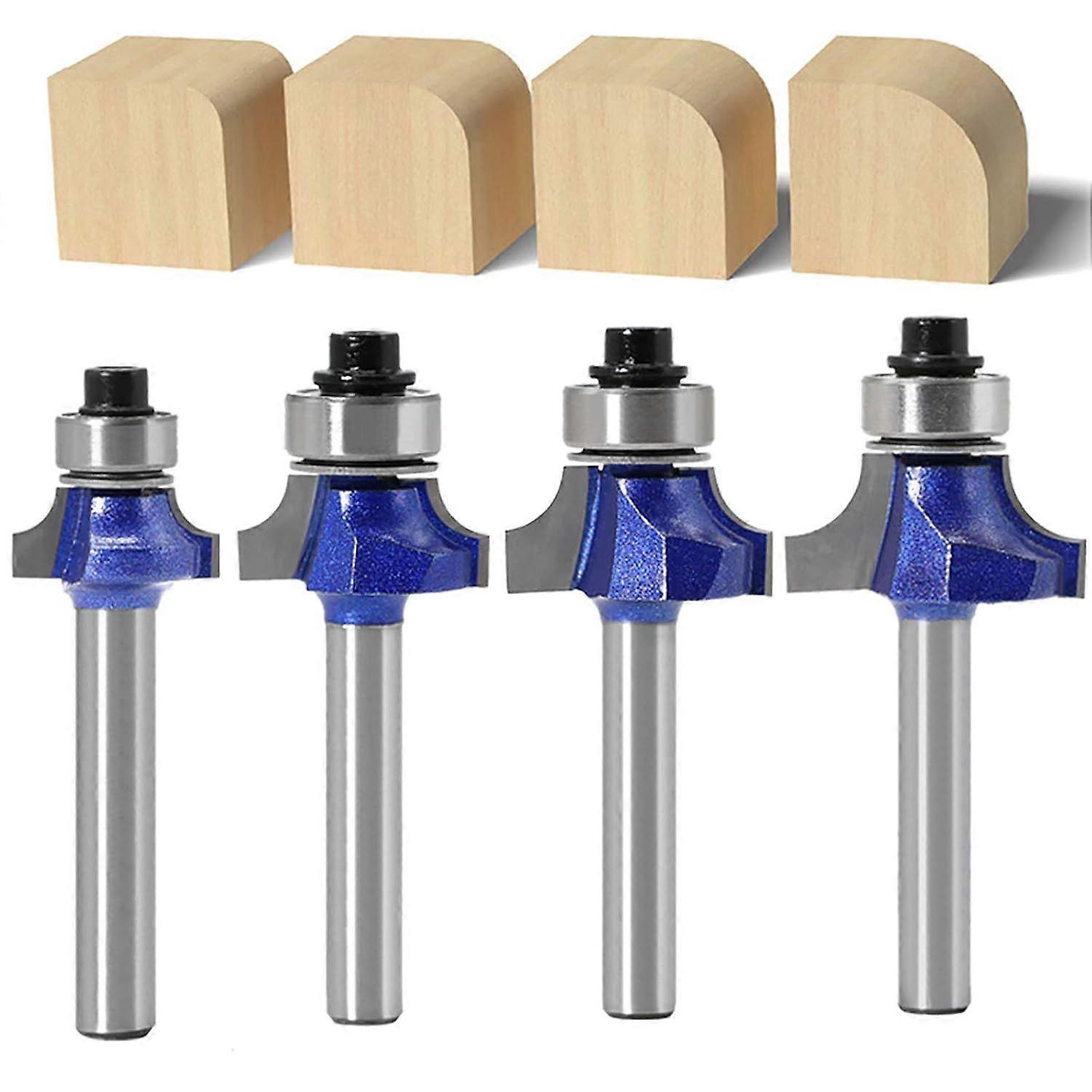 Set of 4 round router bits with 6 mm shank