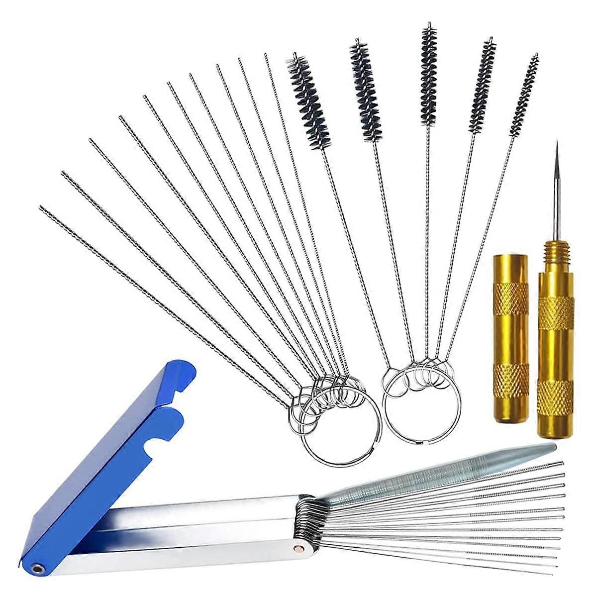 Carburetor Cleaning Kit, 13 Wires + 10 Needles + 5 Brushes + 1 Pick, Premium Torch Tip Cleaner, Carbons Dirt Jet Remove