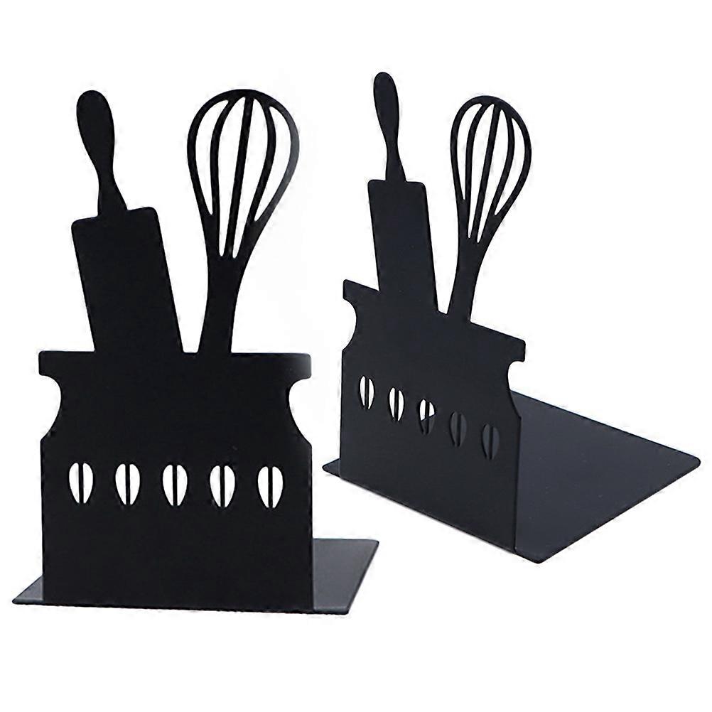 Simple Style Metal Bookends Kitchen Bookend For Bookstore Files Black 15x10x10cm Organizing Books 2Pack