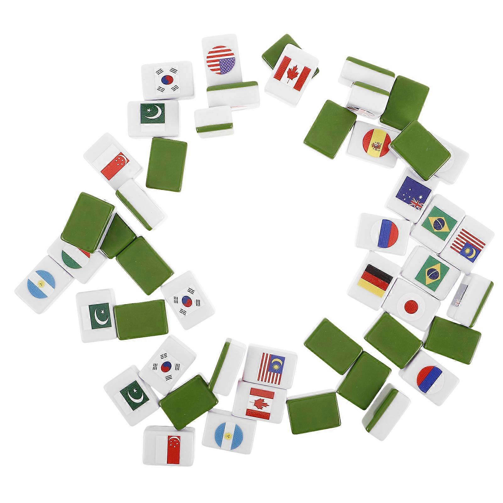 Game Blocks with Flags Mahjong Tile Set for Family Party 192Pcs Set