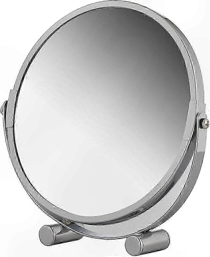 Silver Tone Freestanding Round Mirror, 3x Magnification, Double-Sided, 17cm Diameter,  Design for Home Use