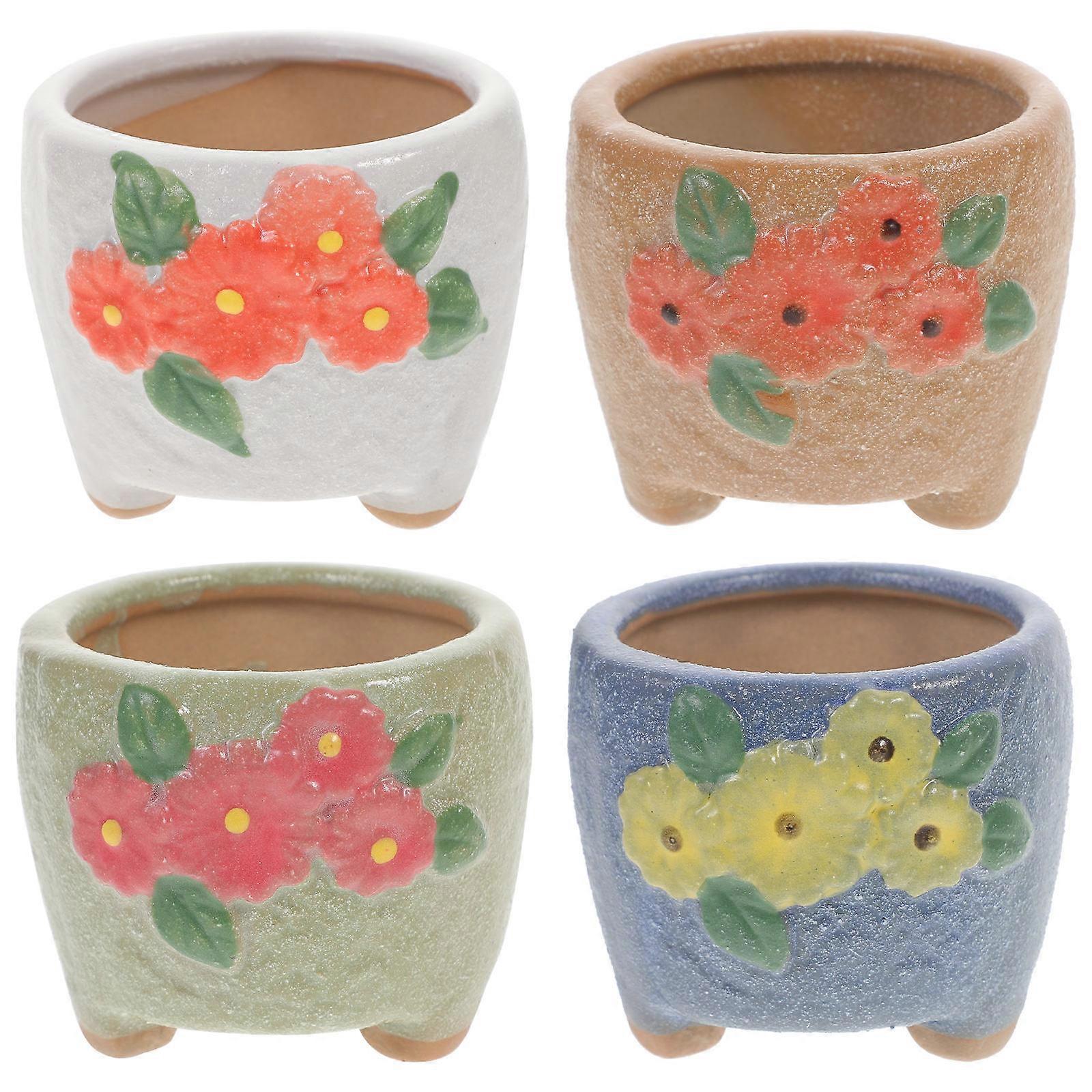 Hand Painted Flowerpot Ceramic Planter for Decoration 4Pcs Assorted Color