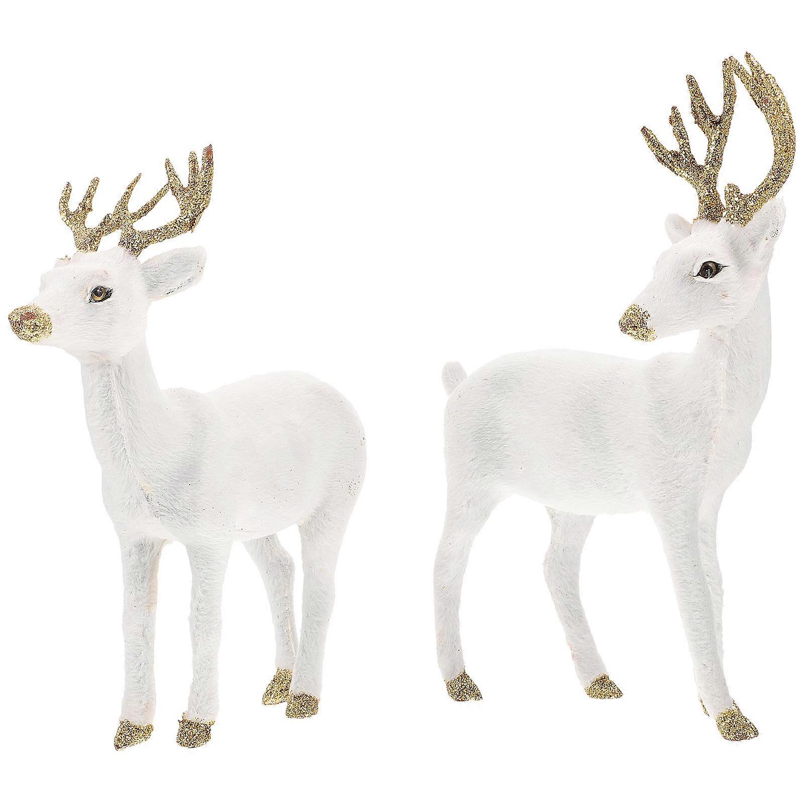 White Deer Figurine Simulation Deer Ornament for Decoration 4Pcs