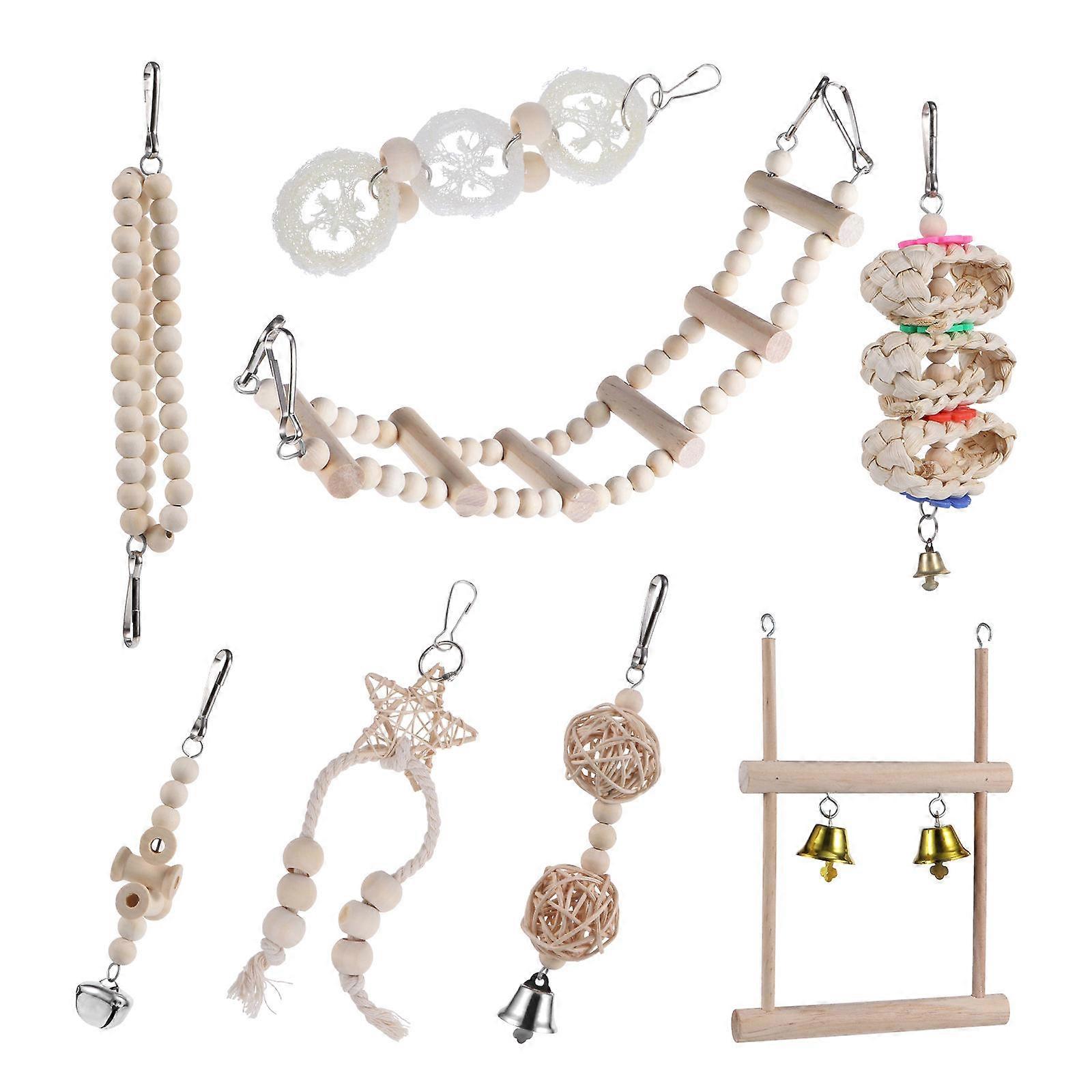 Bird Chewing Toys 8Pcs Wooden Assorted Color Easy Hang Hooks for Pet Plaything