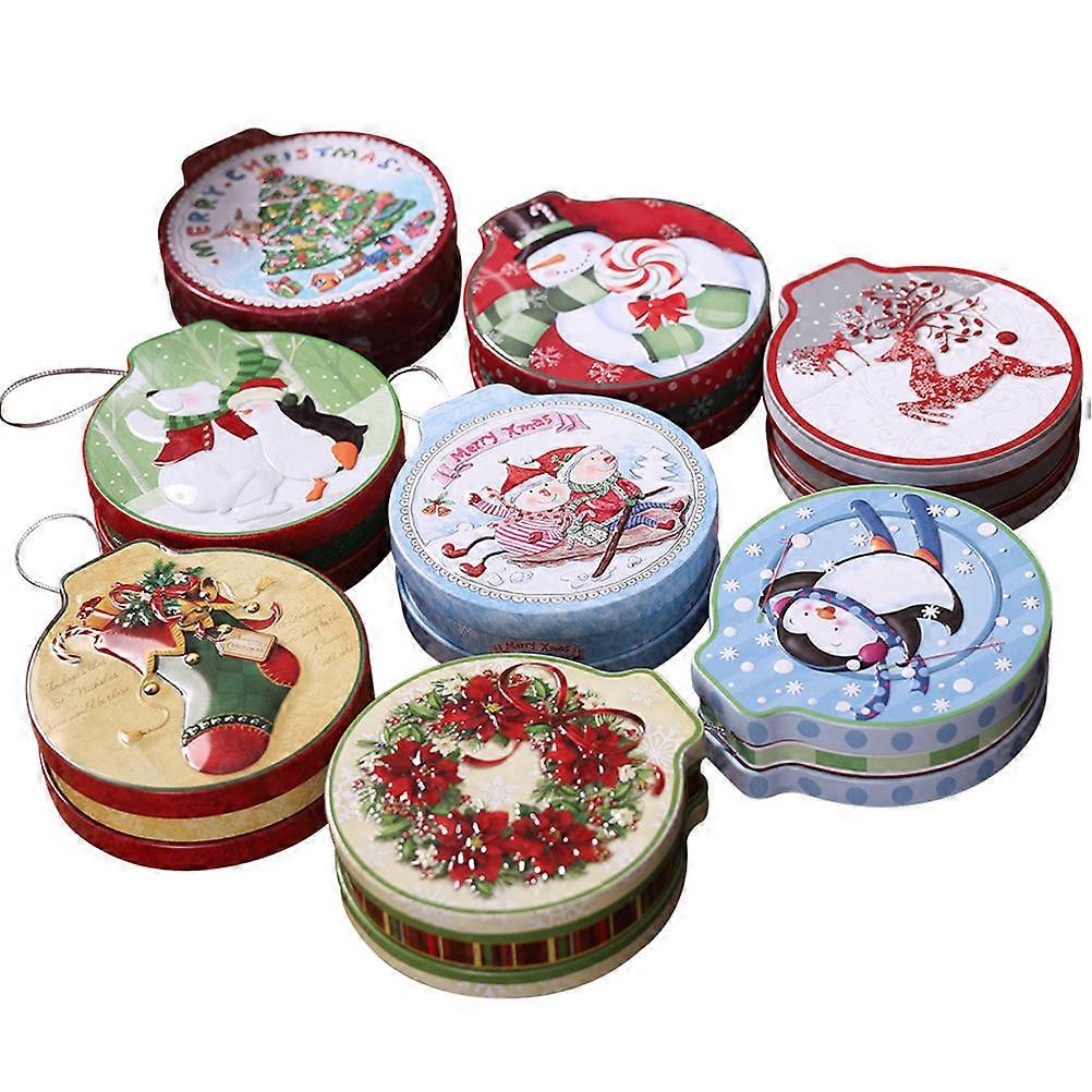 Christmas Tea Leaf Container Round Bump Candy Box for Candy Storage 2Pcs Tinplate