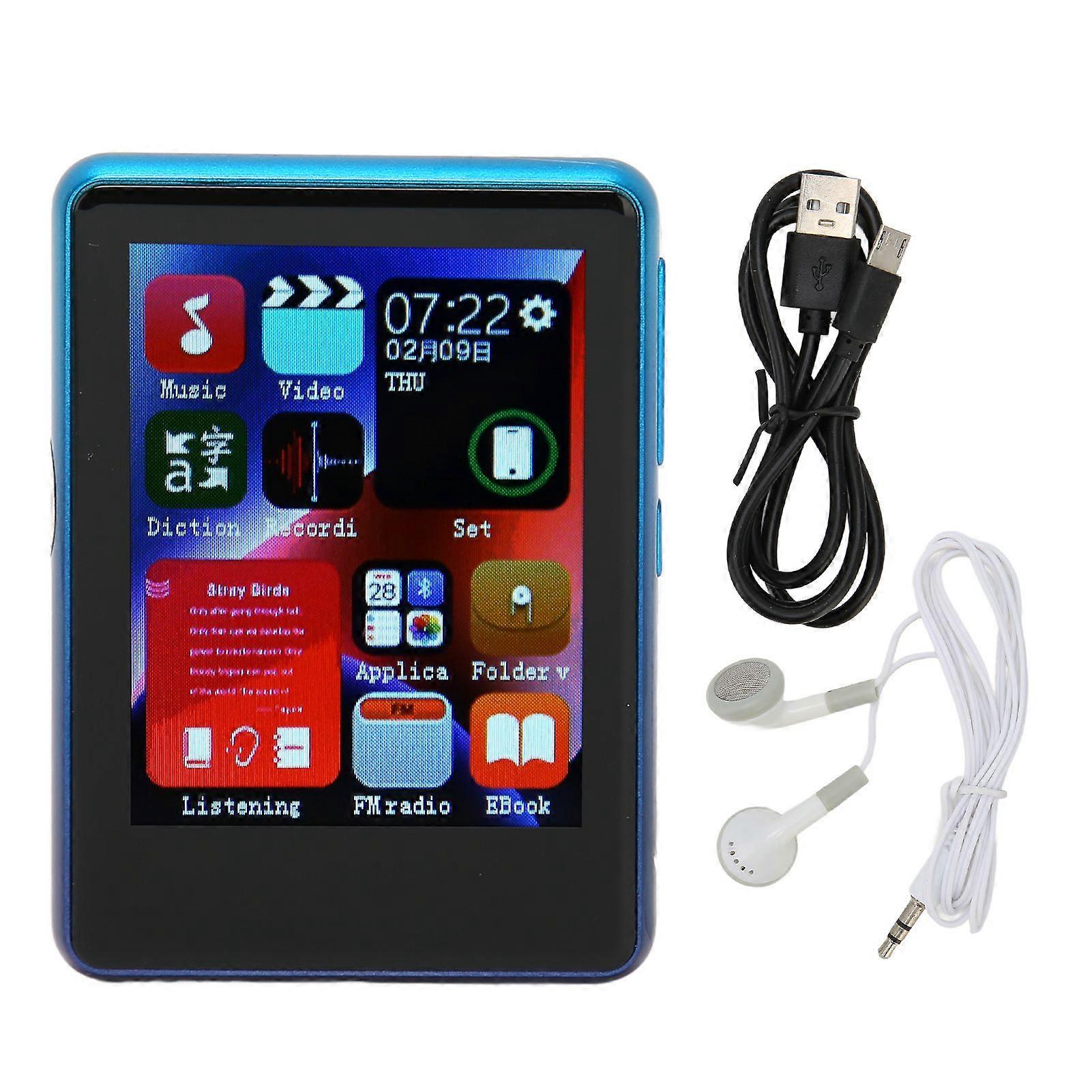 MP3 Player Bluetooth 5.0 Support FM Radio 2.4inch Full Touch Screen HD Noise Reduction Portable MP3 Music Player Blue
