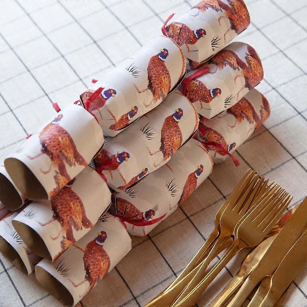 Elegant Red Pheasant Christmas Crackers - Eco-Friendly Party Decorations x6