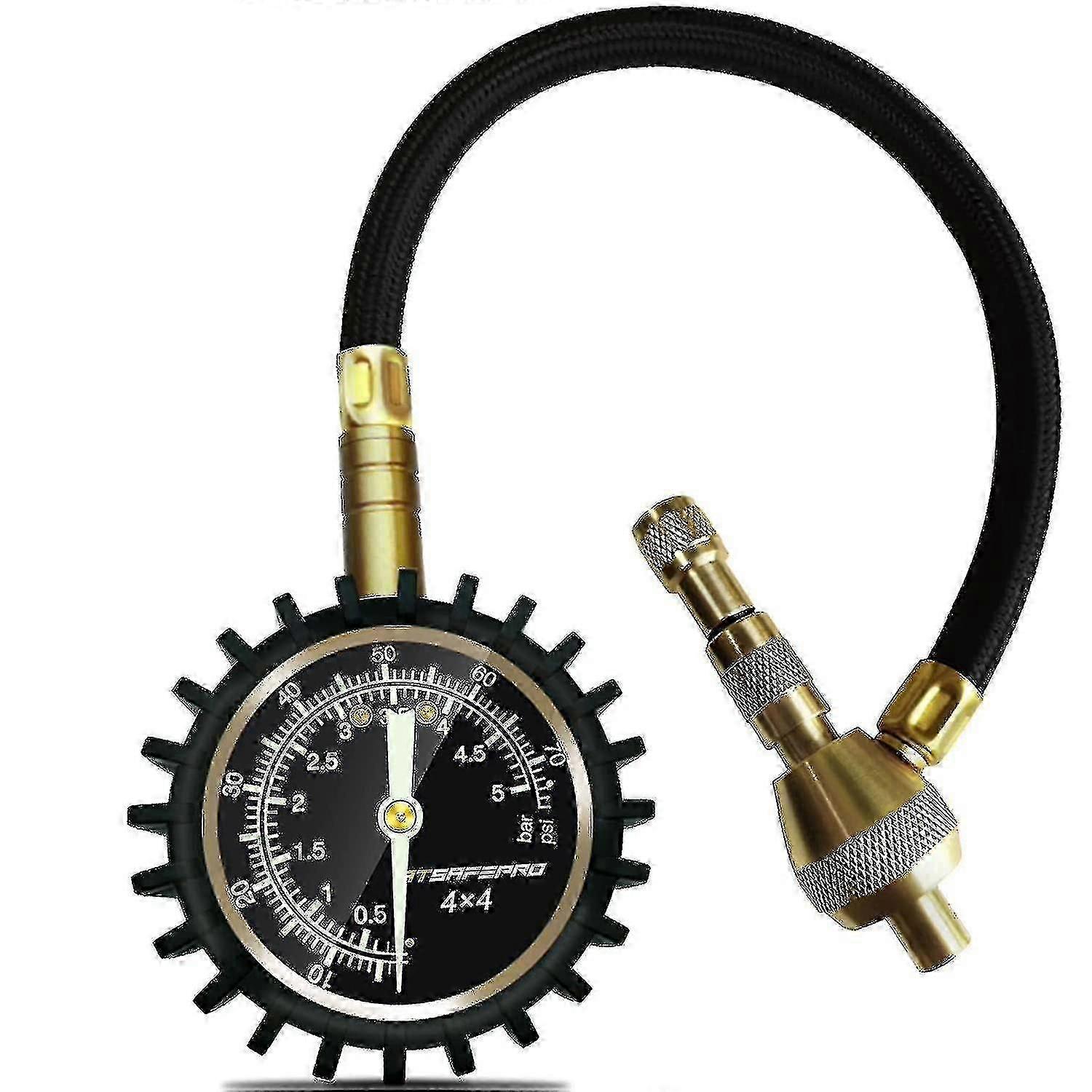 מד לחץ אוויר לדפטור צמיגים 2 ב 1 מד לחץ אוויר צמיגים מקצועי לרכב 75psi עם צ'אק מיוחד לצמיגי שטח גדולים 4x4