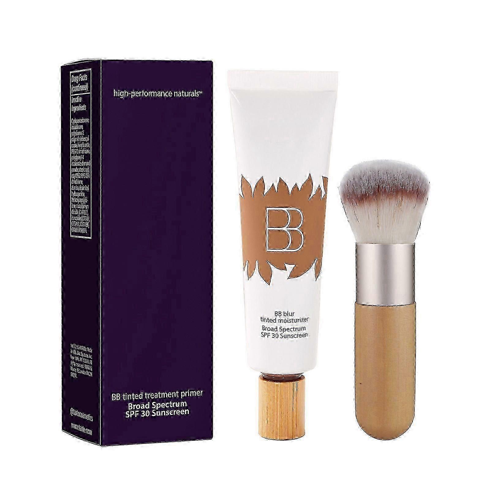 BB Blur Tinted Moisturizer SPF30, BB Cream Tinted Moisturizer with Broad Spectrum SPF, BB Tinted Care Primer with Brush,Full Coverage Light-Medium Ski