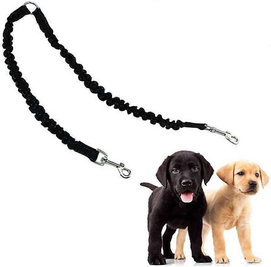Dual Sided Dog Walking Leash Coupler Tangle Bungee ShockAbsorbing TwoDog Leads Splitter 360Degree Swivel Black