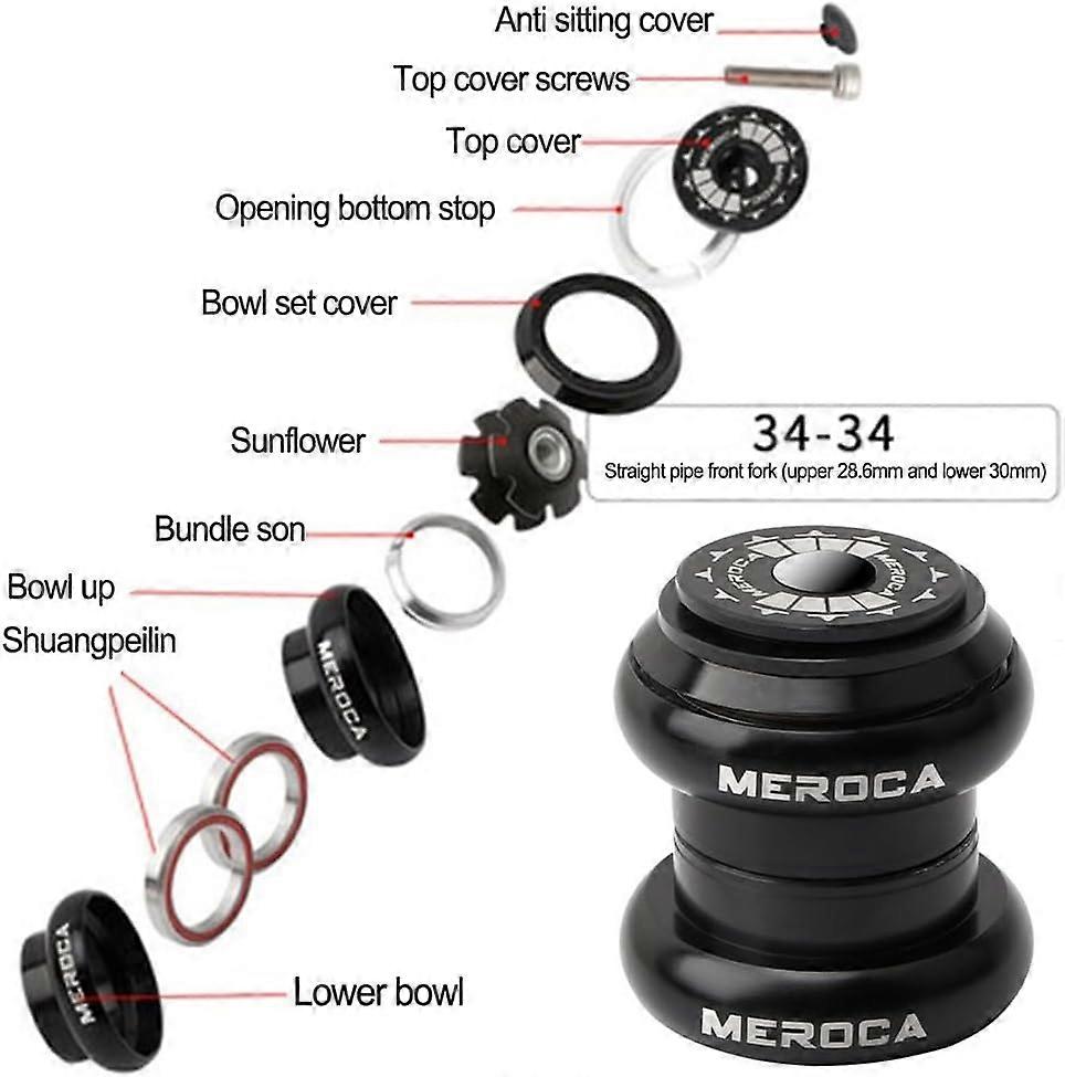 Precision Engineered Bicycle Fork Headset 34mm Inner Diameter Silver Finish Standard Frame Dimensions