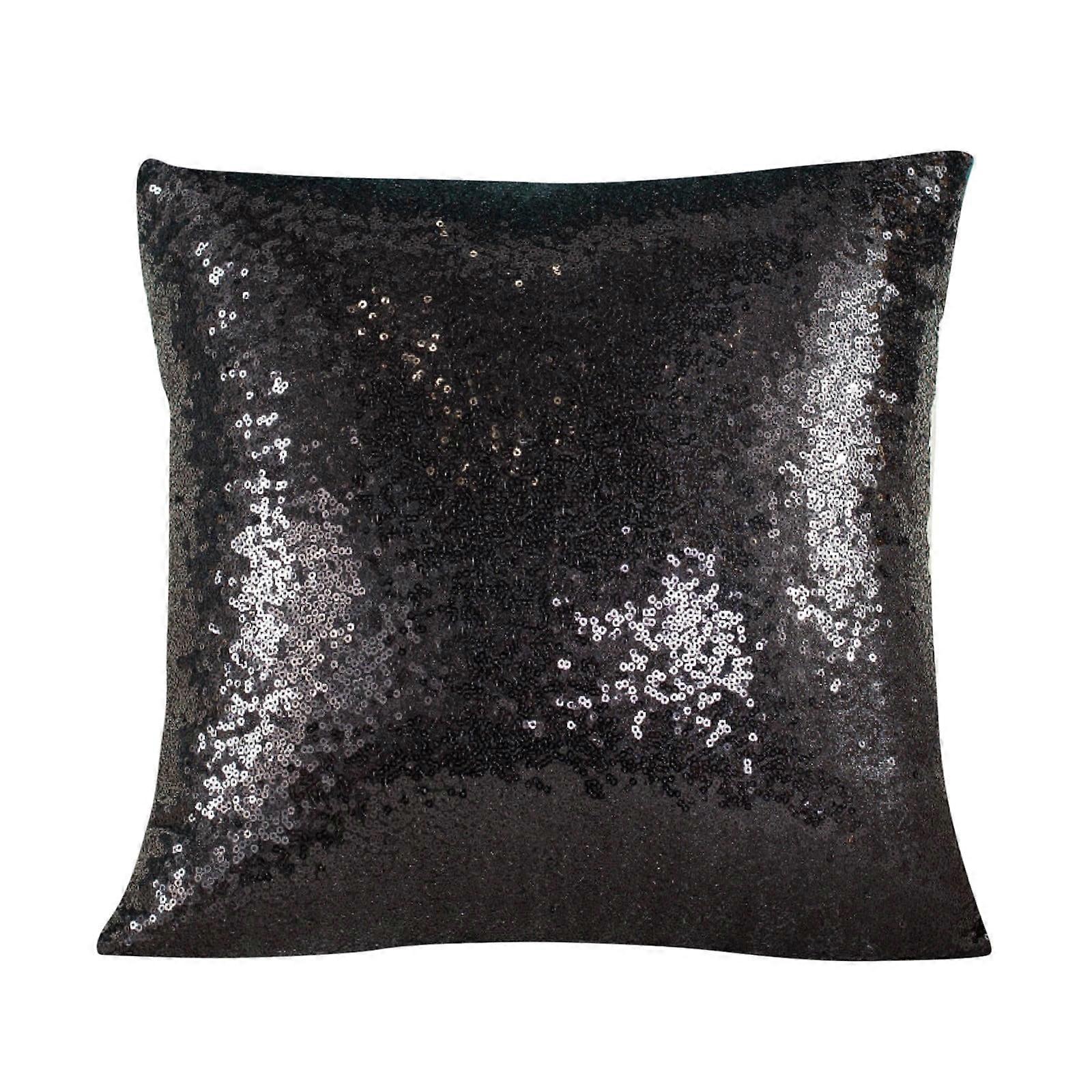 XIUH Clearance! 17.7''x17.7'' Sequin Pillowcase for Sofa Cushion, Wedding Party Decor, Solid Color Gradient, Black, compatible with standard inserts