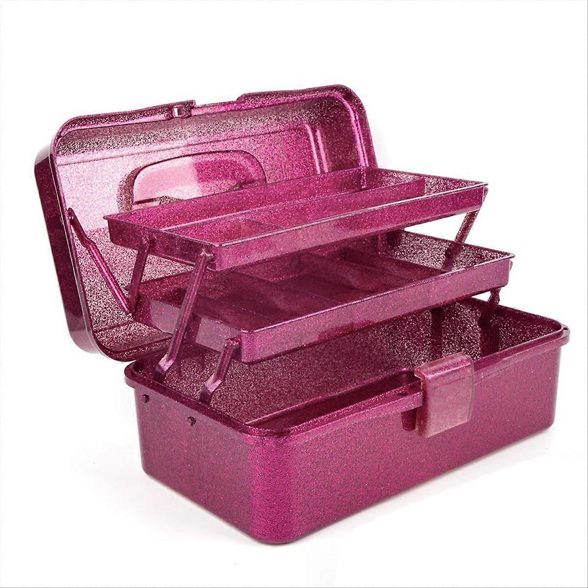 Glitter Pink & Craft Tool Storage Box, Stackable Carry Tackle Box
