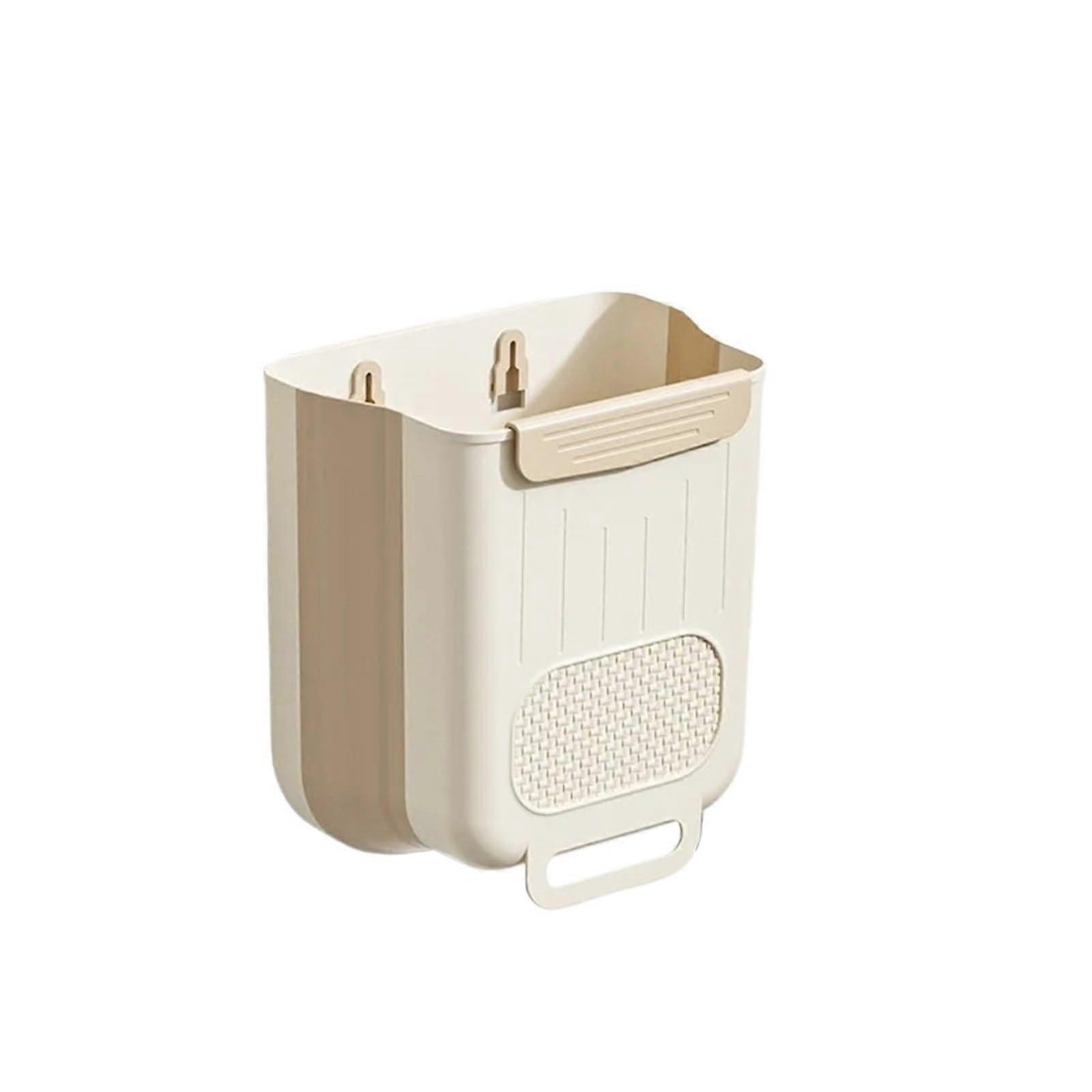 Wall Mounted Trash Can Kitchen Punch Installation Beige 7L Foldable Cabinet Door Compatible