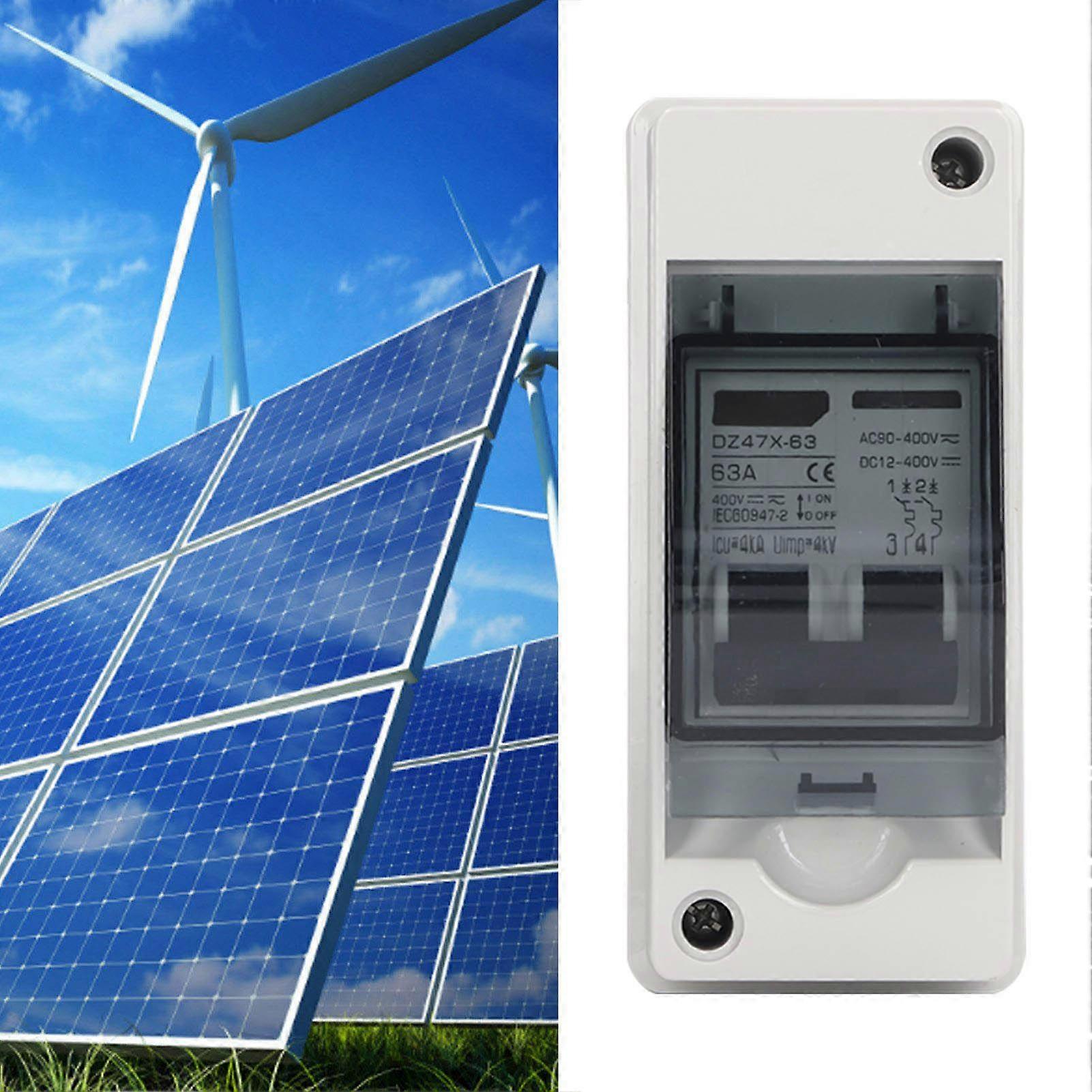 DC Miniature Circuit Breaker 2P 63 Amp Solar Disconnect Switch Isolator for Solar PV System DC 12V‑400V AC 90‑400V 