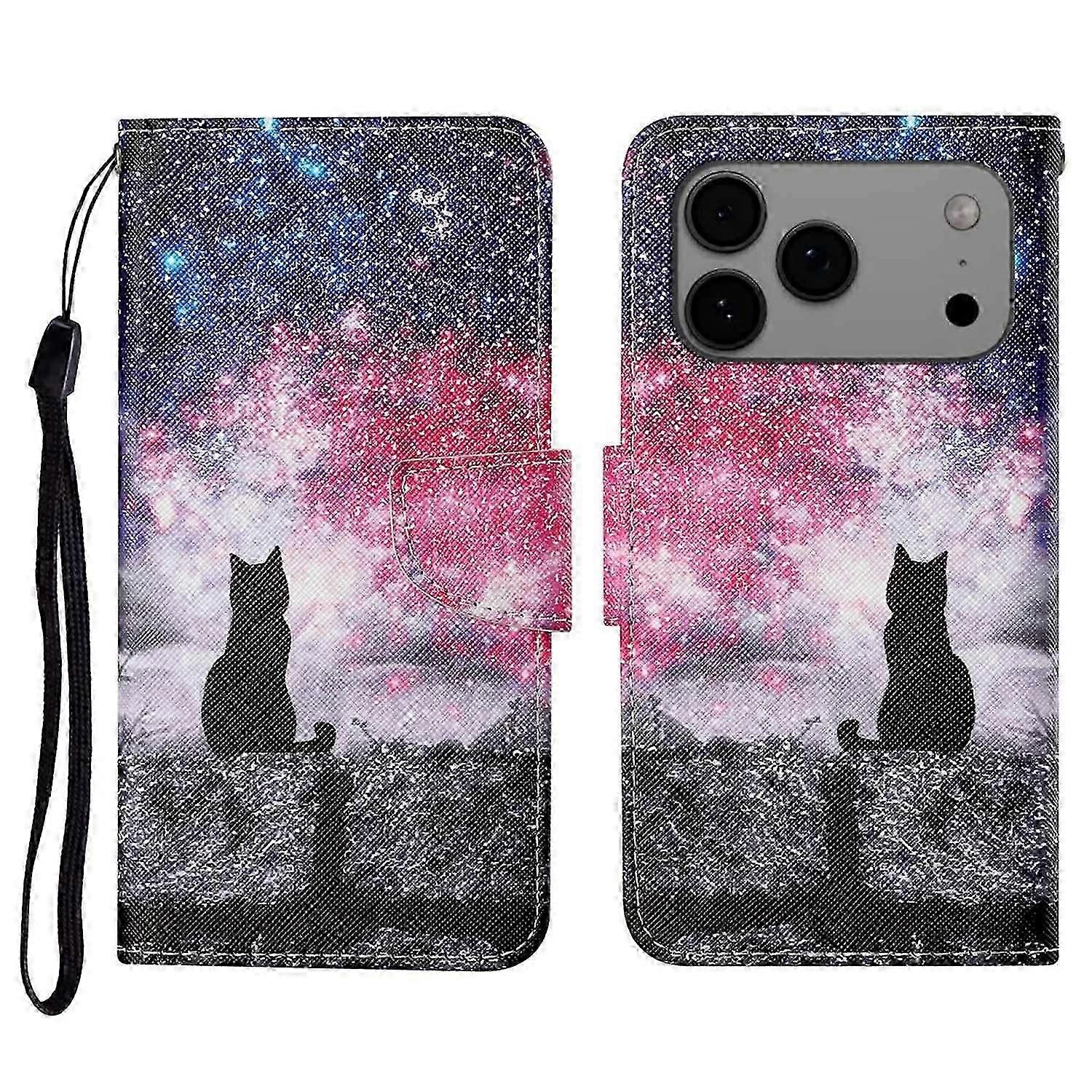 For iPhone 17 Pro Max Case Pattern Printing Protective Leather Folio Phone Cover with Wrist Strap -