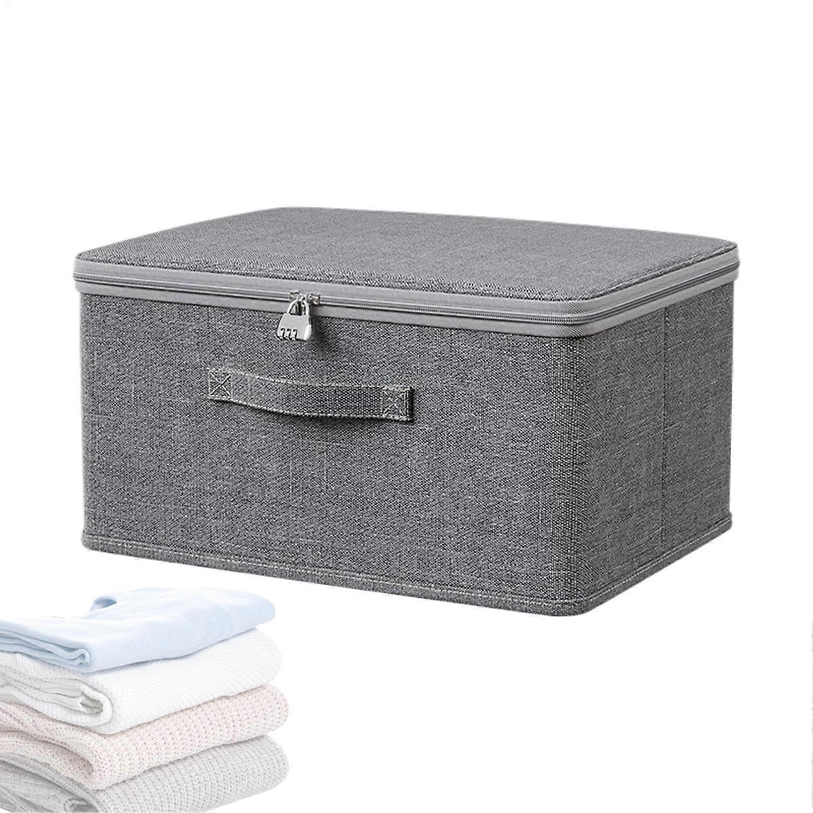 Storage Box with Lock Gray XL Fabric Organizer Box With Lid Stackable For Clothes Toys Jeans Pants