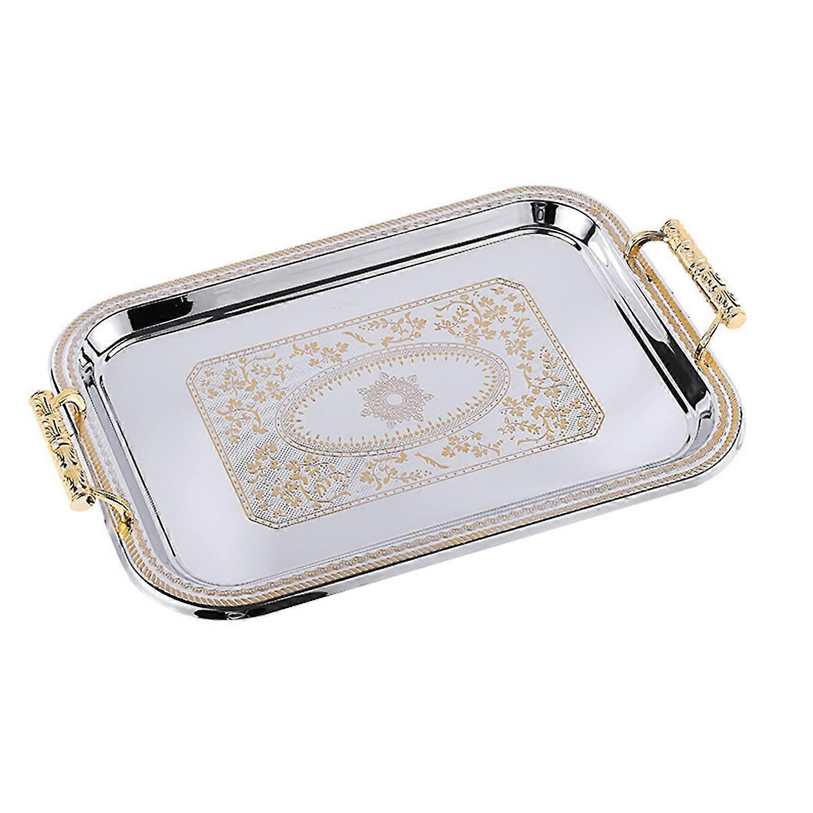 الشمال الفولاذ المقاوم للصدأ خدمة صينية مع مقابض أنيقة مستطيلة القهوة بار الغذاء حامل الحلوى عرض لوحة ديكور