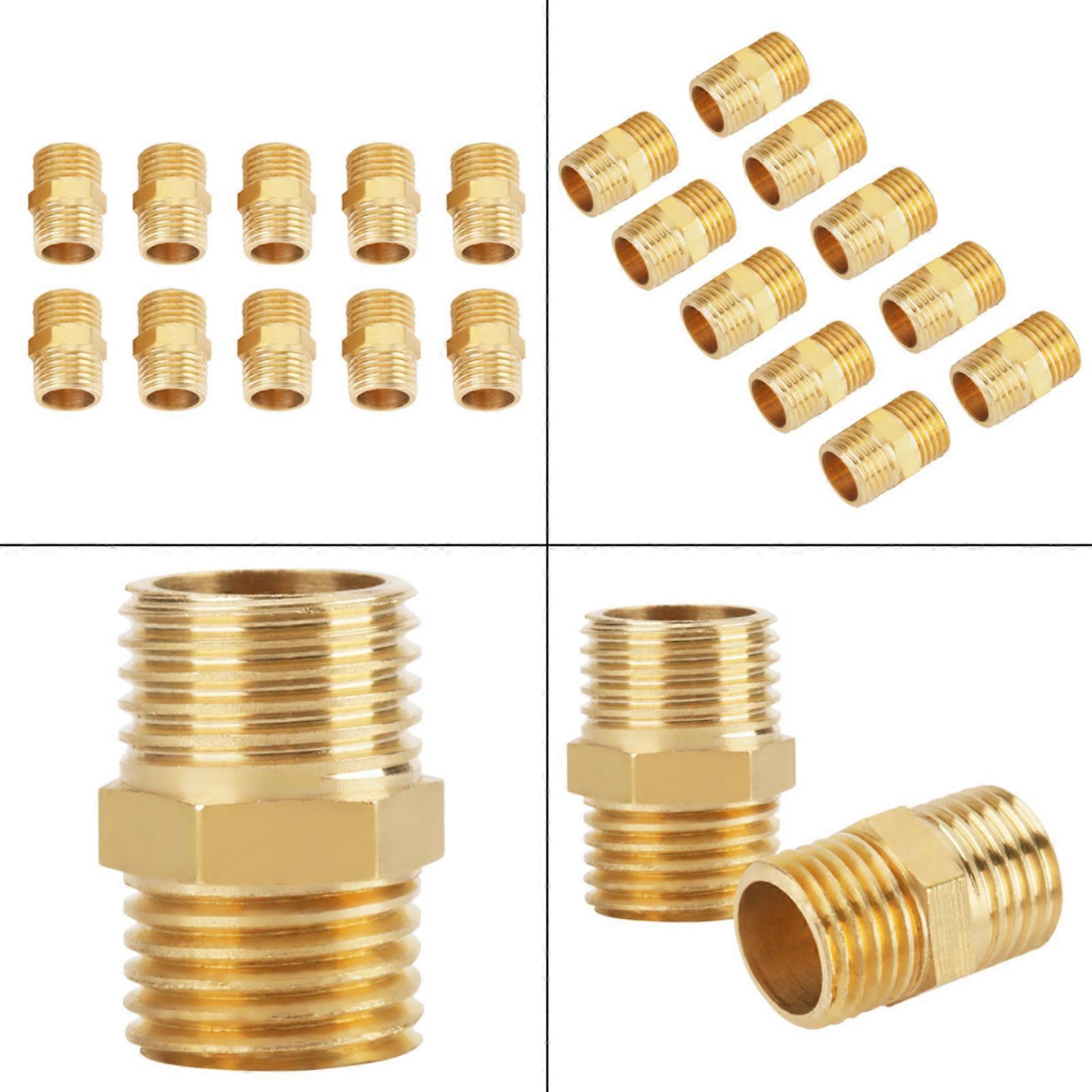 10 Pcs 1/4 BSP to 1/4 BSP External Thread Brass Pipe Hex Nipple Fitting Quick Adapter