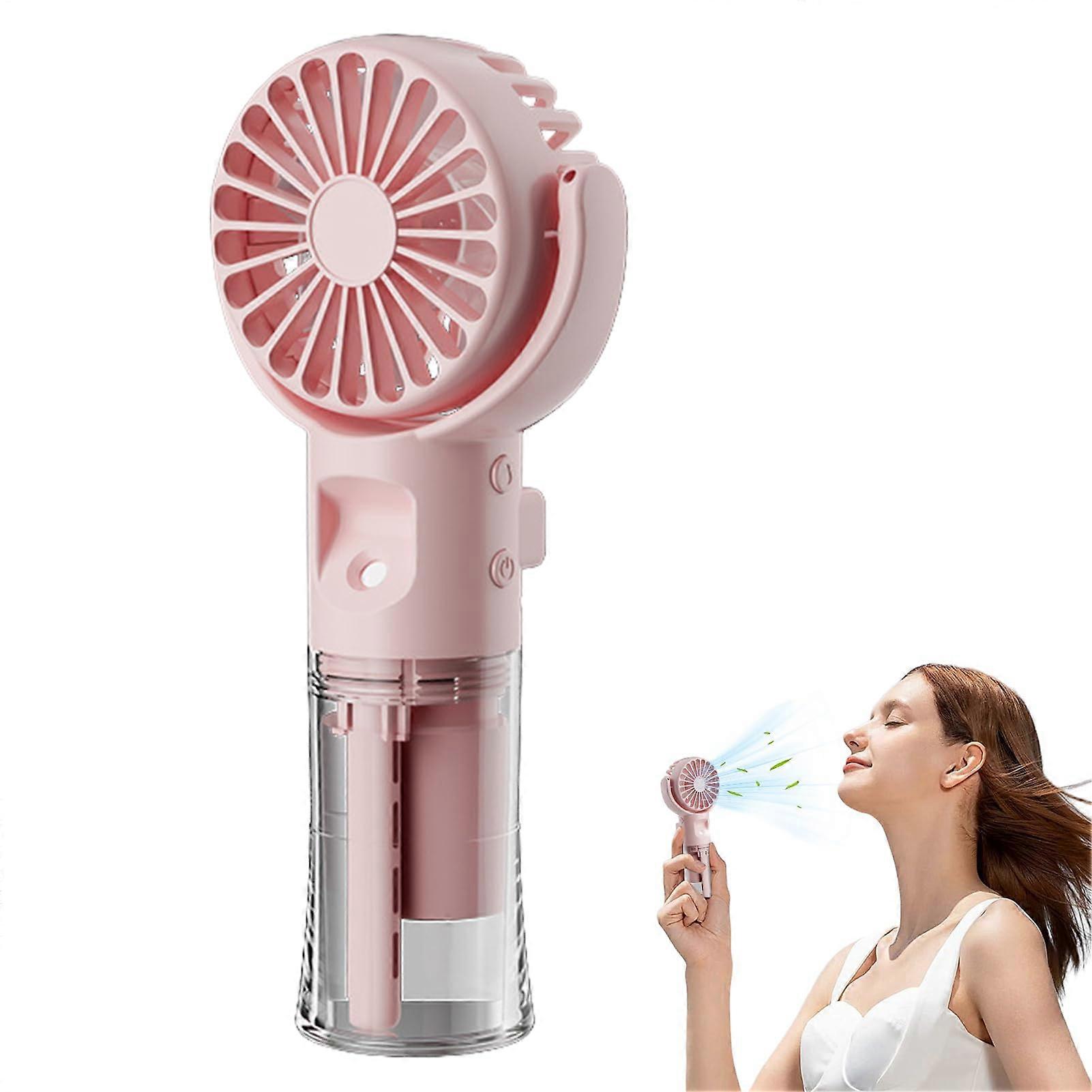 Handheld Fan Humidifier Mist, Portable USB Misting Fan, Rechargeable, 4Speed Adjustable, Water Mist, Mini Travel Pink