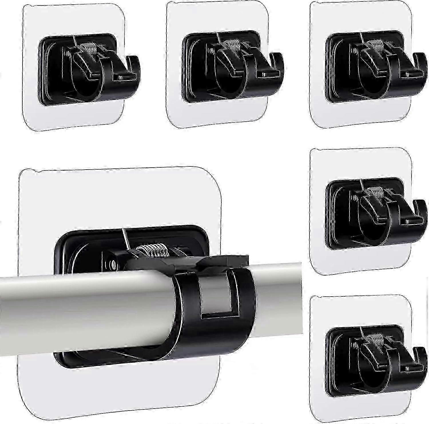 Self-Stick Curtain Rod Holders, 6 Black Adjustable Wall Mount Brackets