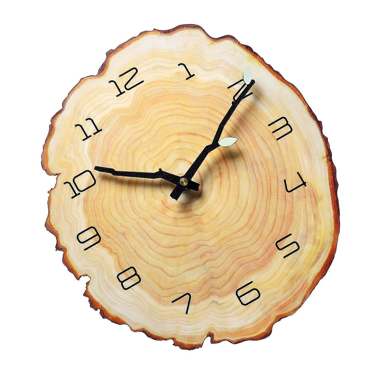 Rustics Clock for Kitchen Decorative Clock Wood Wall Clocks Battery Operated Analog Annual Rings Wall Clock None Ticking Multicolor