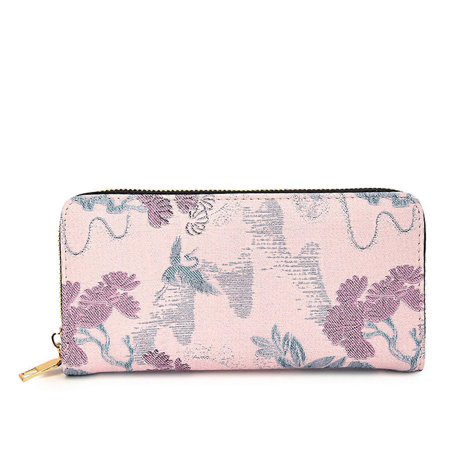 Functional Long Body Card Case With Cultural Embossing Premium PU Purse And Quick Access Card System  Pink