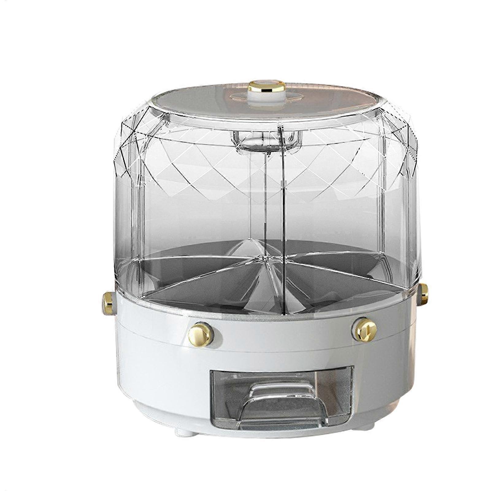 Rotating Rice Bucket 360Degree Dispenser Clear Grain Storage Large Capacity Rice Organizer Gray GoldPlated Model