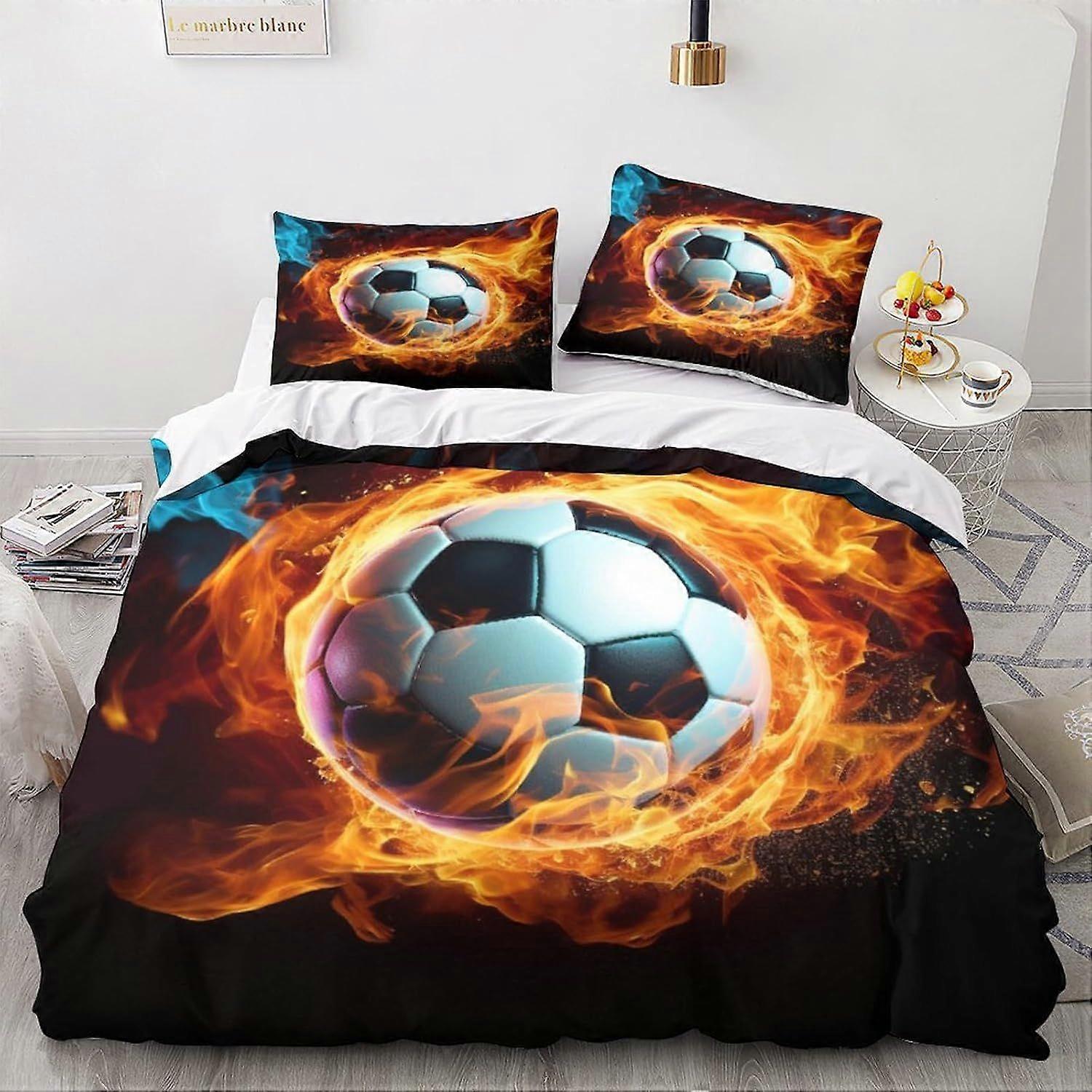 LikeEj كرة القدم الكرة المعزي غطاء كرة القدم موضوع لحاف غطاء الرياضة غطاء لحاف لطفل صبي في سن المراهقة الرجال، ديكور 3 قطع الفراش مجموعة الملك
