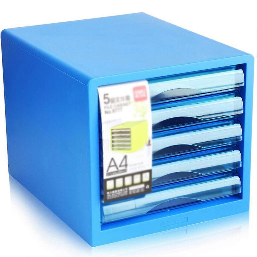 Desktop File Organizer with Lock Drawer, Magazine Holder Rack for Office Home School, Blue