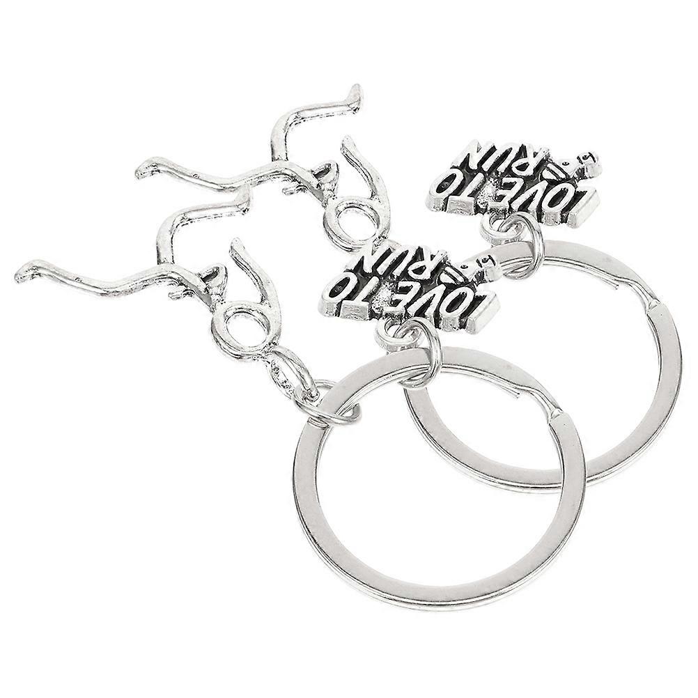 Key Holder Marathon Keychain Running Enthusiasts Silver Rectangle Jewelry 2Set