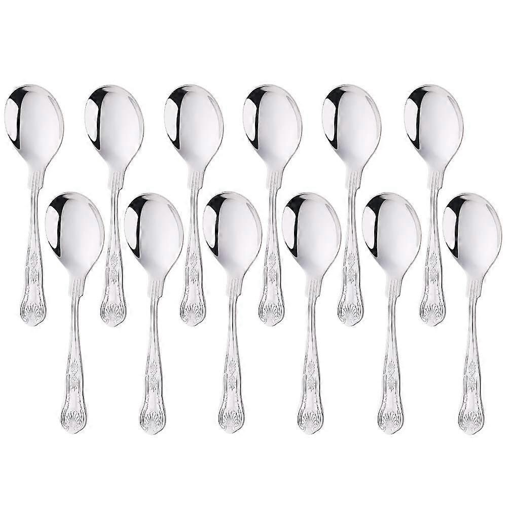 Stainless Steel Soup Spoons Set of 12, Heavy Duty Round Bouillon Spoons for Cereal and Soup 6.8in Silver