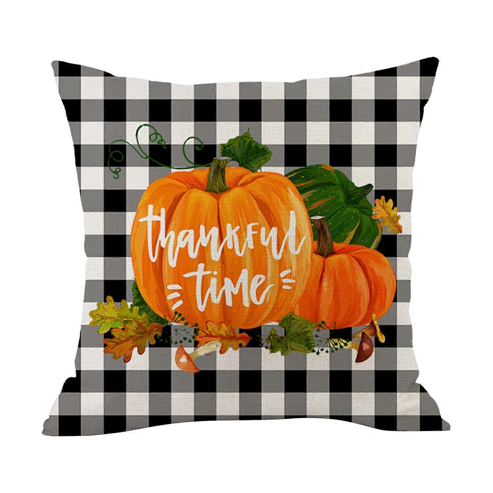 Thanksgiving Linen Pillowcase With Plaid Printed Car Sofa Pillowcase, Bedside Backrest Pillowcase, Fall Decorations for Home