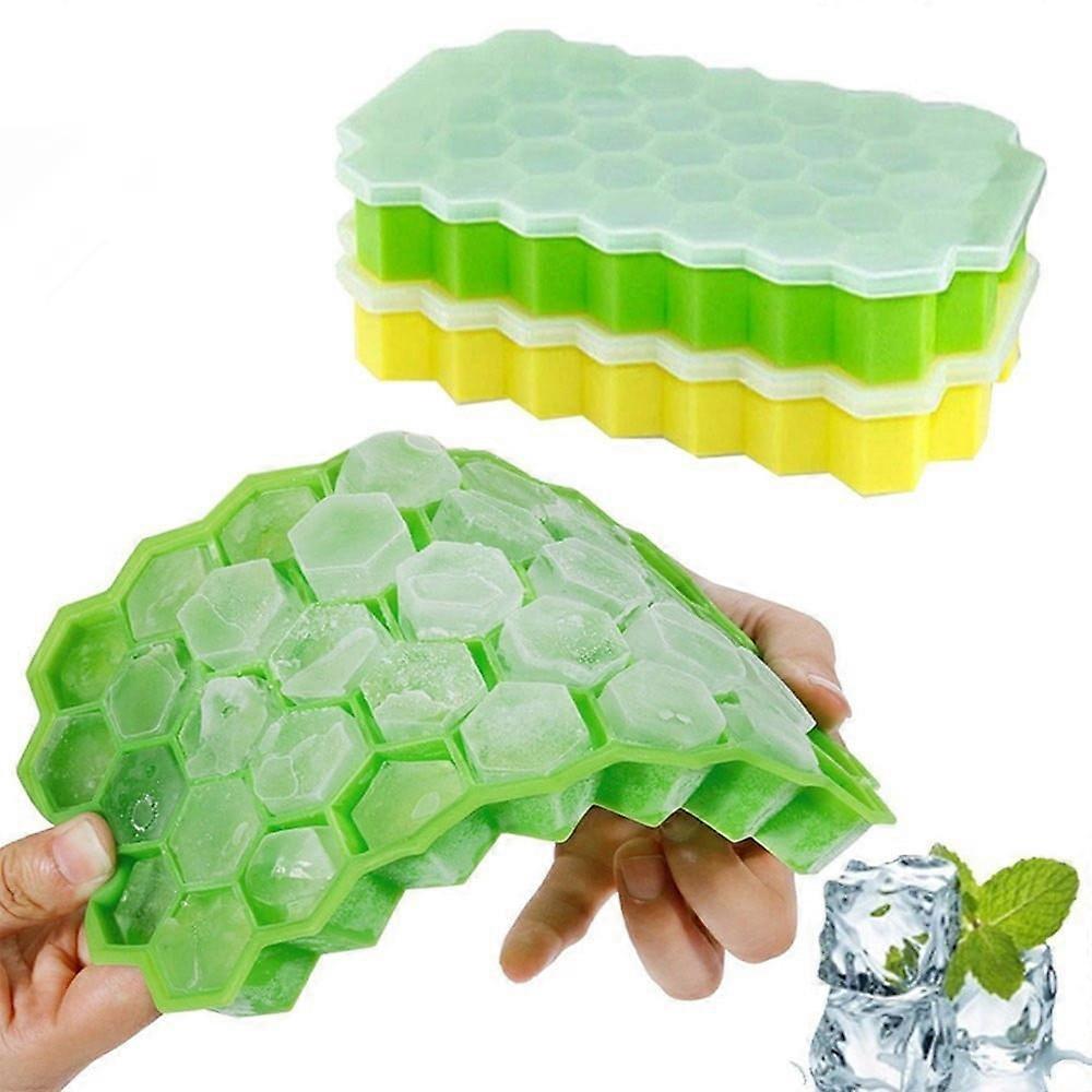 Fankiway Ice Cube Tray, 2Pcs Honeycomb Shape Ice 37 Cubes Ice Tray Ice Storage Containers