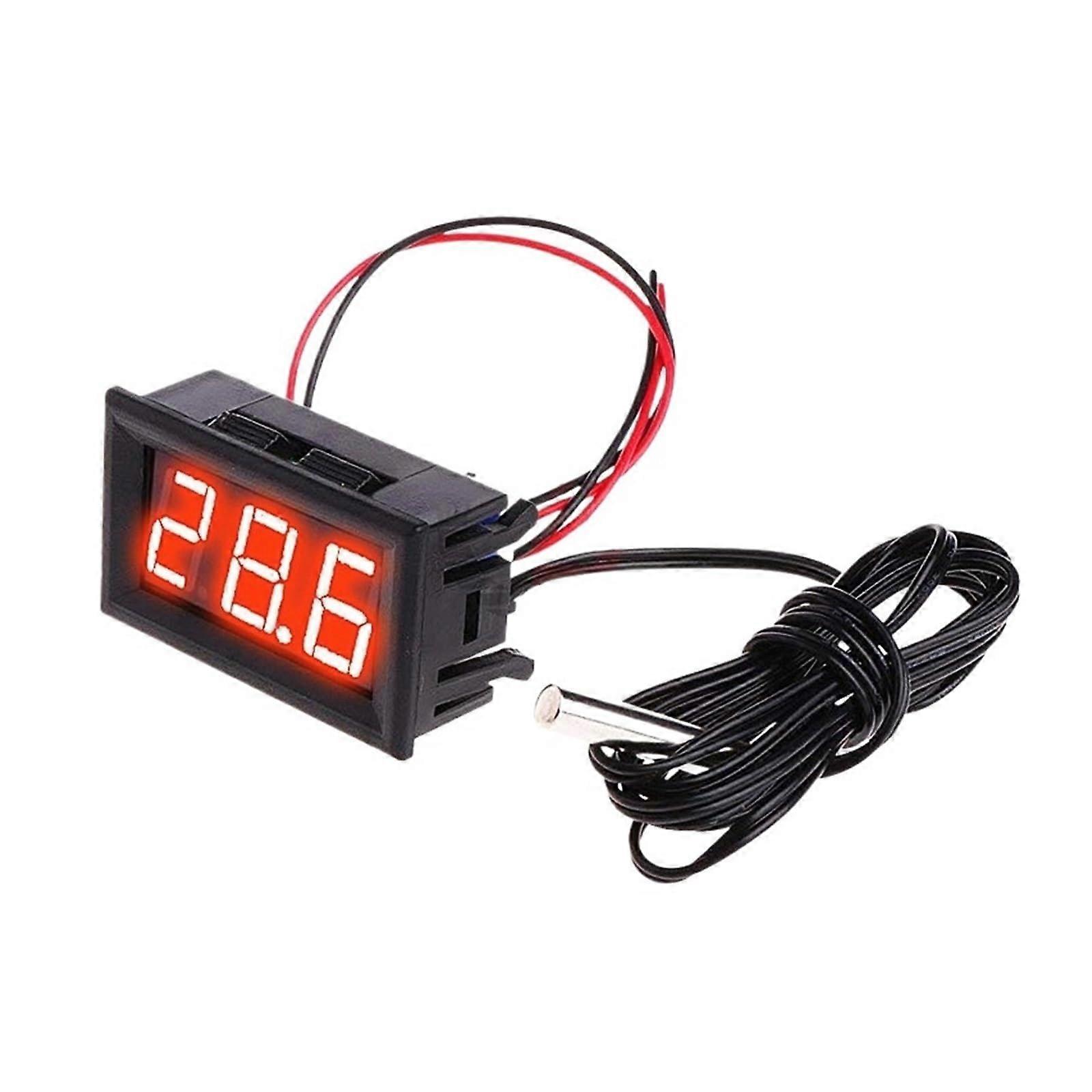 DC 12V Digital Thermometer with Probe for Car Panel Mount, Fast Refresh, Blue and Red