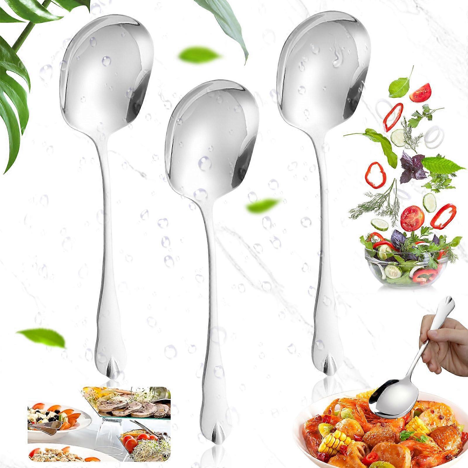 Stainless Steel Serving Spoons Set of 3 with Long Handle, Polished Buffet and Tableware Utensils