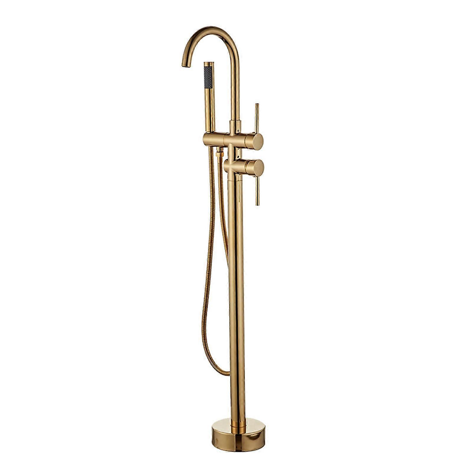 Gold Freestanding Bath Shower Mixer Tap with 360° Swivel Spout and Dual Water Control