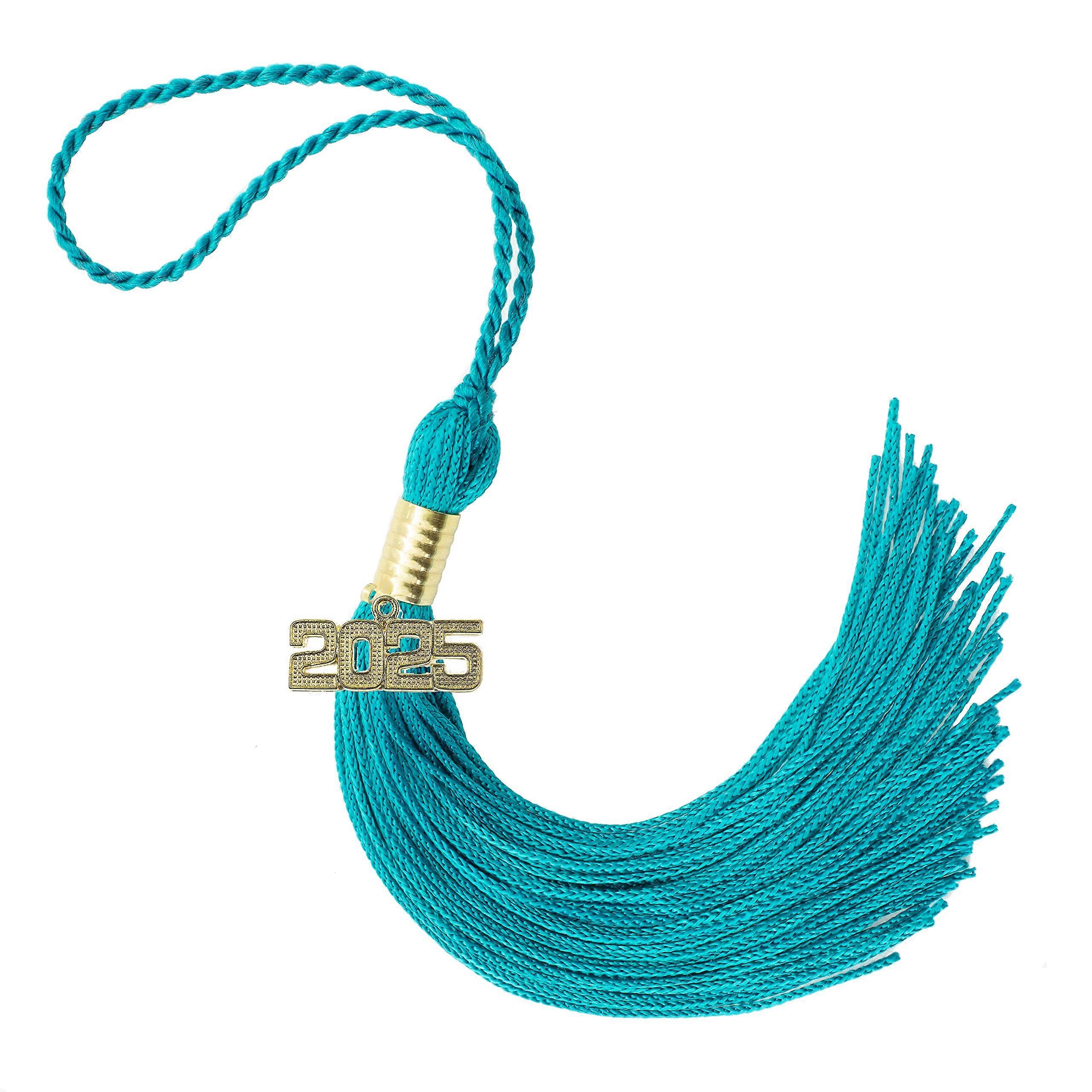Teal Graduation Tassel with  Year Charm, Silky Finish, Durable Keepsake Made in USA