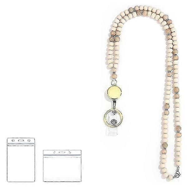 Retractable lanyards for keys, ID badge holders with wooden beads