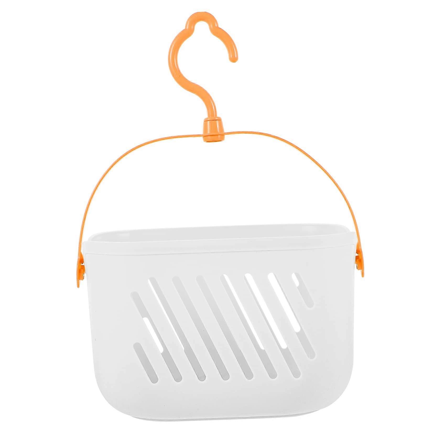 White Plastic Hanging Shower Basket with Hooks, Scratch Resistant, Fast Drain Bathroom Organizer