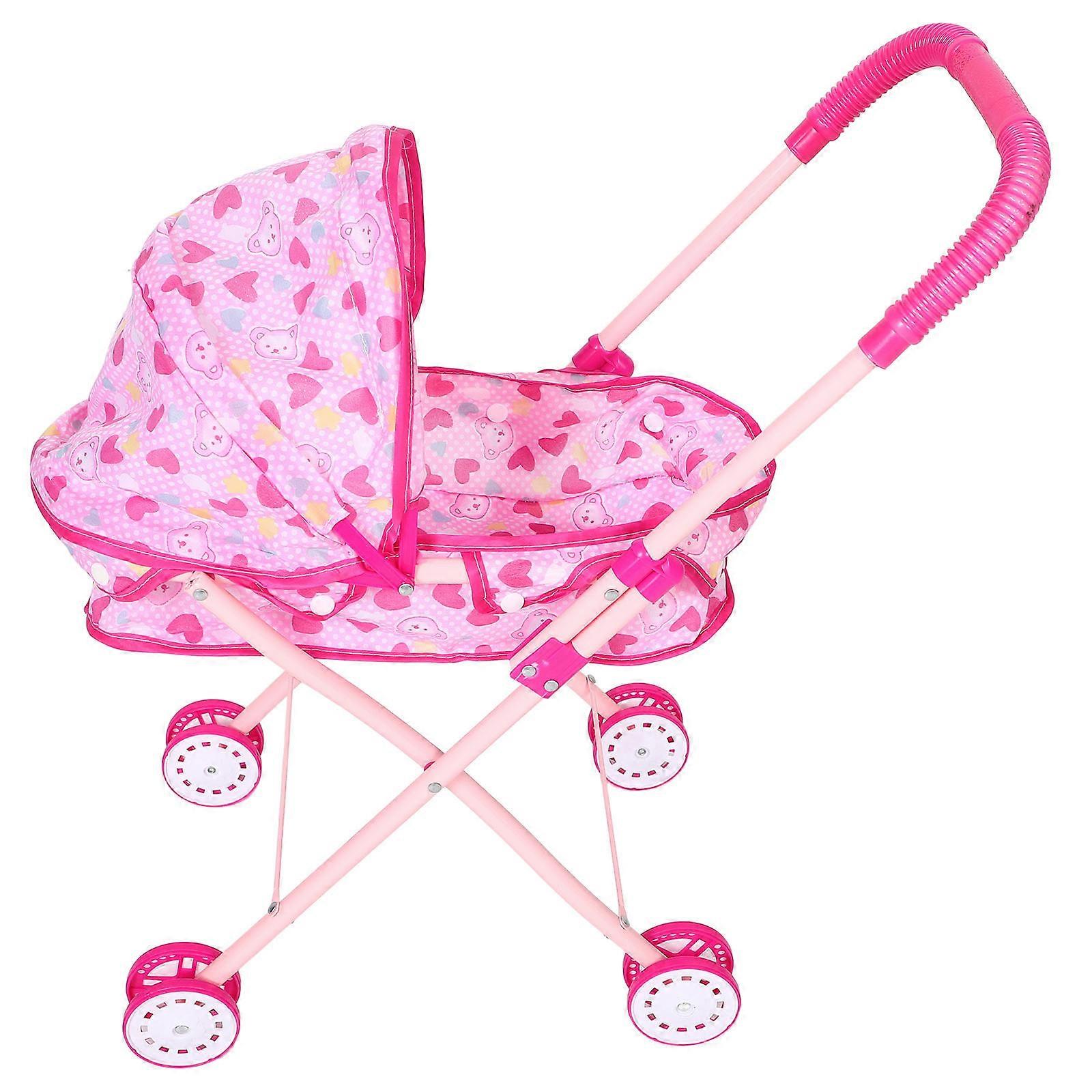 Pink Doll Stroller Foldable Toy Stroller for Kids with Iron Frame
