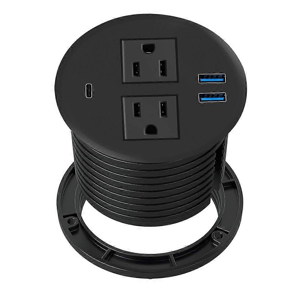 Desk Power Grommet Flush Mount PD 65W Fast Charging with USBC and Dual AC Outlets, 6ft Cord, Black