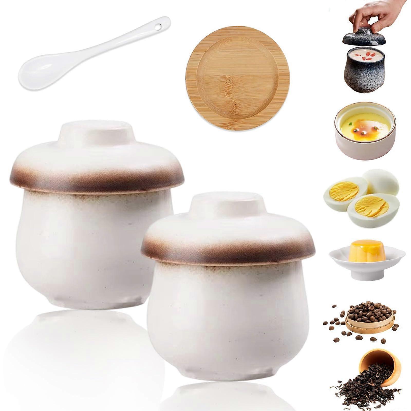 Egg Coddler Set Ceramic Egg Cooker Cup 250ml Porcelain with ScrewOn Lid HeatResistant