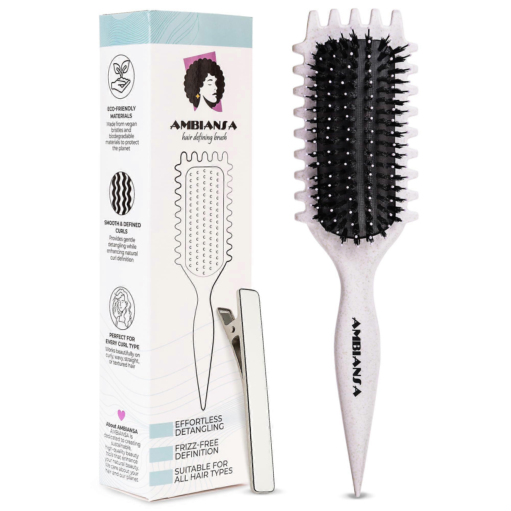 Curl Defining Brush for Curly Hair with Vegan Boar Bristles, 5in1 Frizz Styling, OffWhite Rectangular